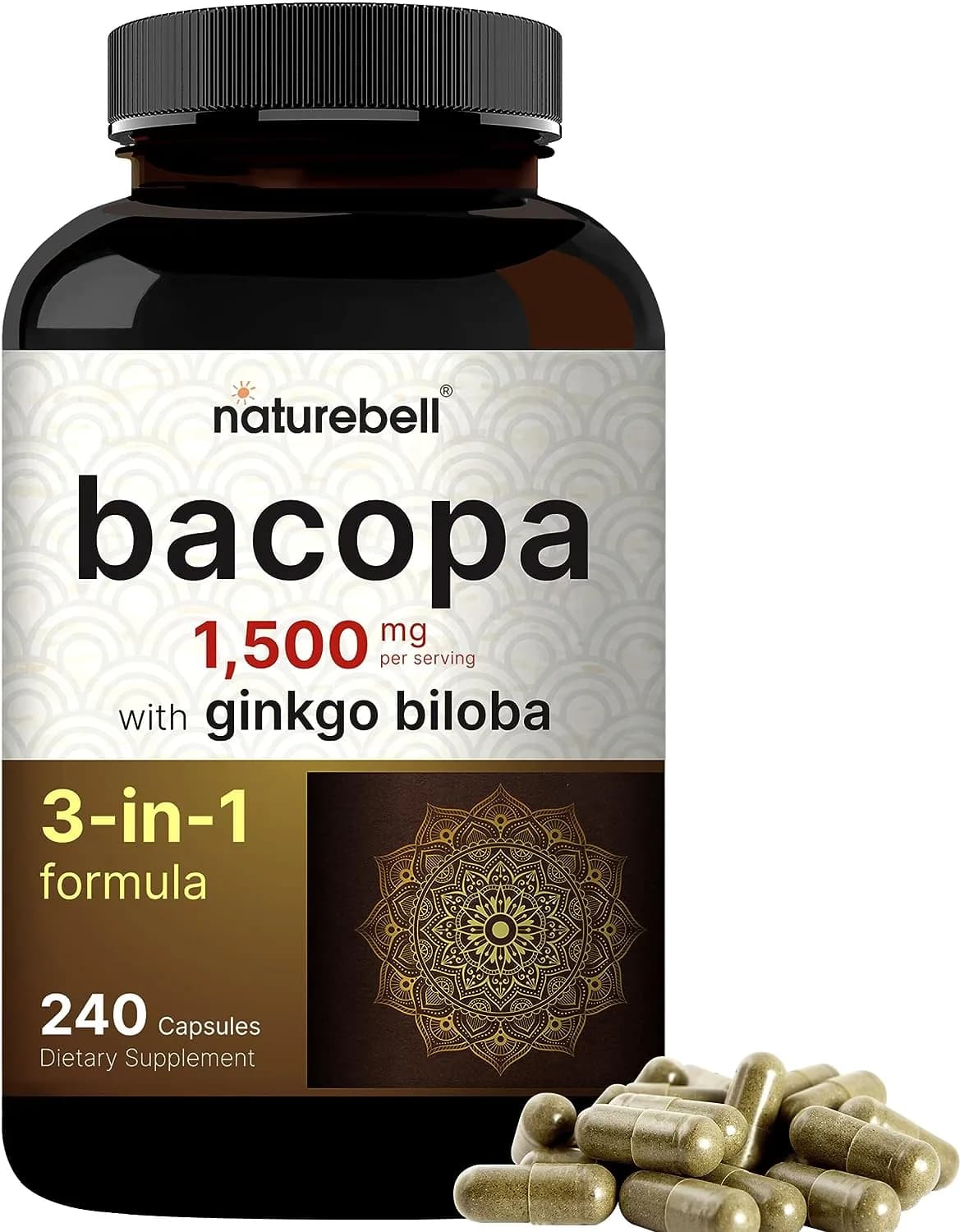 Bacopa + Ginkgo Biloba, 1500 mg, 240 Capsules by naturebell