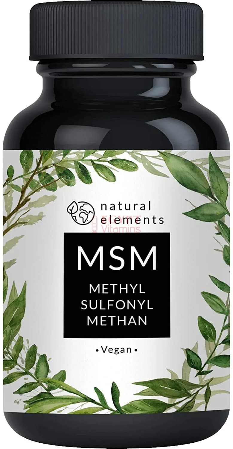natural elements MSM capsules - comparison winner 2018 * - 365 vegan capsules - laboratory tested - 1600 mg methylsulfonylmethane (MSM) ميثيل سلفونيل ميثان 1,600 مجم ، لصحة المفاصل والغضاريف ، 365 كبسولة نباتية