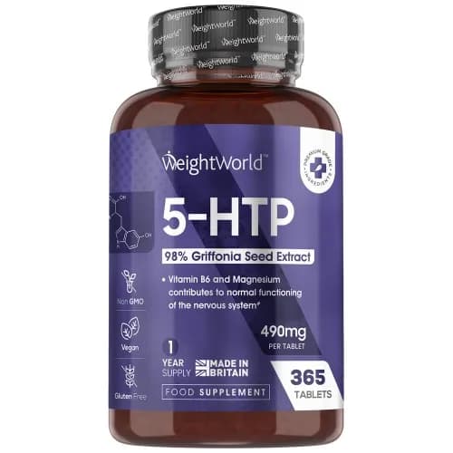 WeightWorld 5HTP Tablets - 365 Tablets - 490mg Griffonia Simplicifolia Extract 5-HTP - Tested Ingredients & Vegan - Griffonia Seed Extract - Annual Supply