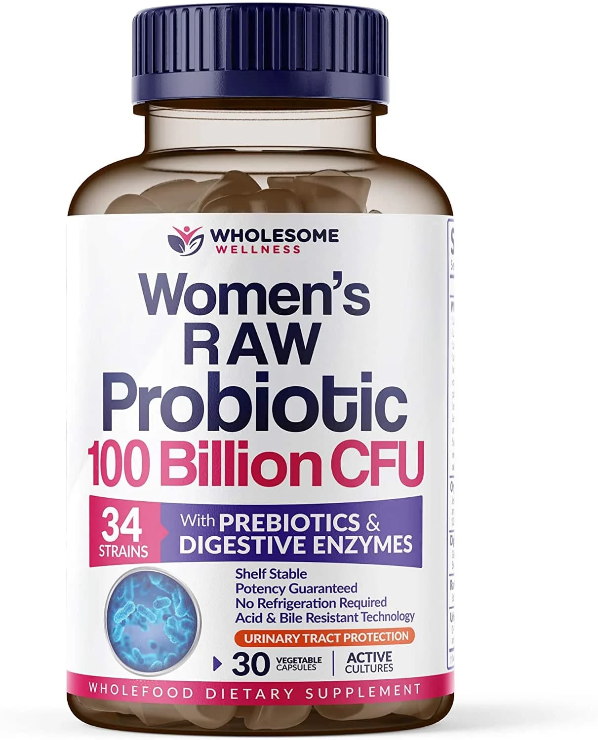 Dr. Formulated Raw Organic Probiotics for Women, 100 billion CFU, 30 Capsules by Wholesome Wellness Nutrition