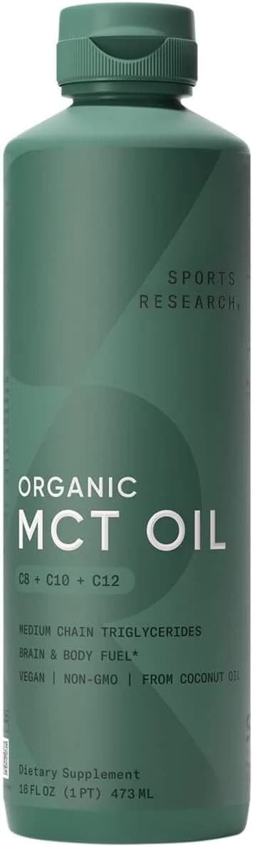 Sports Research Organic MCT Oil - Keto & Vegan MCTs C8, C10, C12 from Coconuts, 473ML