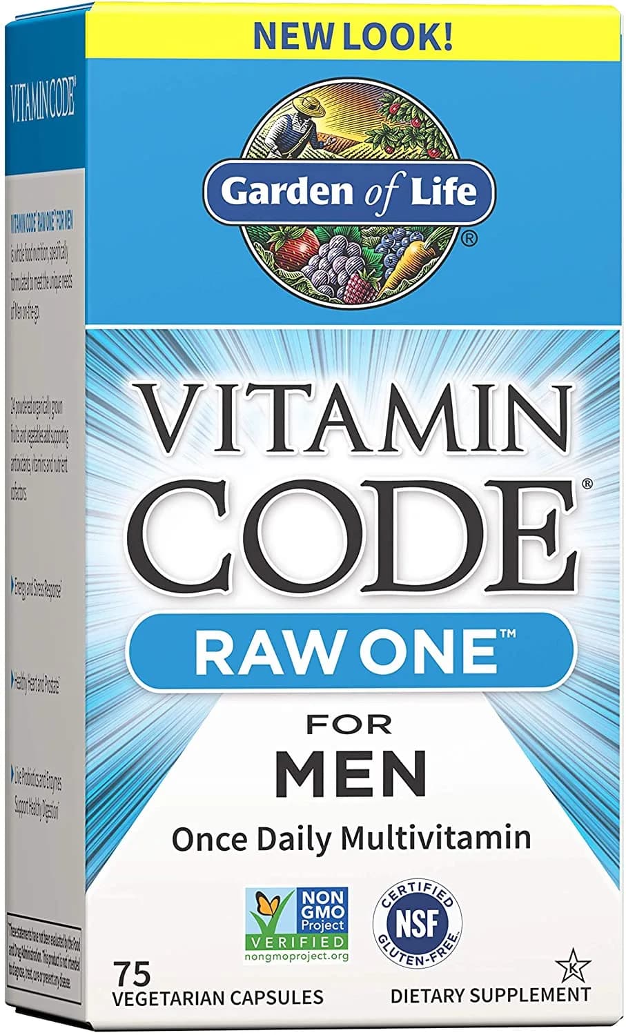 Garden of Life Vitamin Code Raw One for Men Multivitamin for Men - 75 Capsules, Once Daily Vitamins plus Fruit, Veggies & Probiotics for Mens Health جاردن اوف لايف ، فيتامينات متعددة مع الفاكهة والخضروات والبروبيوتك لصحة الرجال ، 75 كبسولة