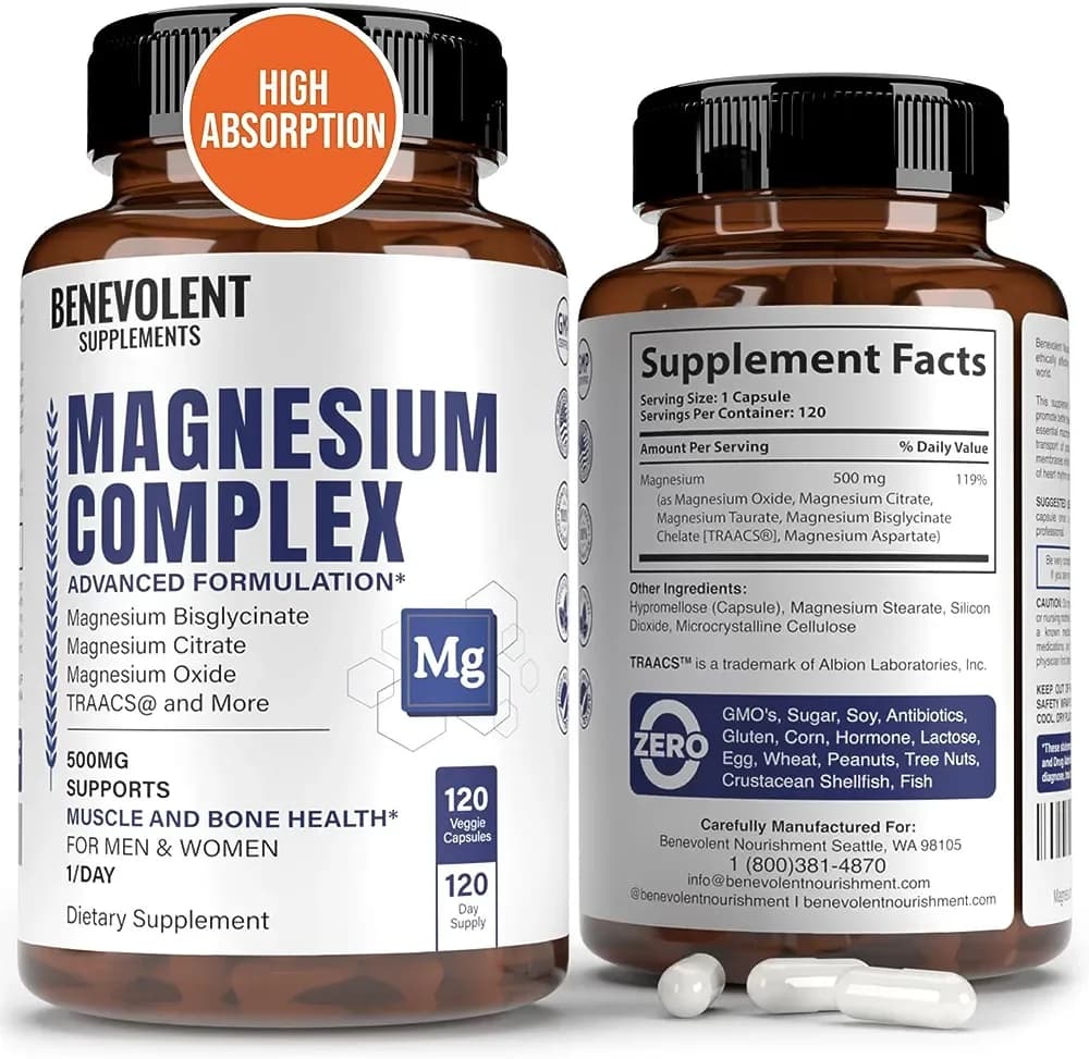 Benevolent Nourishment 5-in-1 Magnesium Complex by Benevolent, 120 Capsules by Benevolent Nourishment
