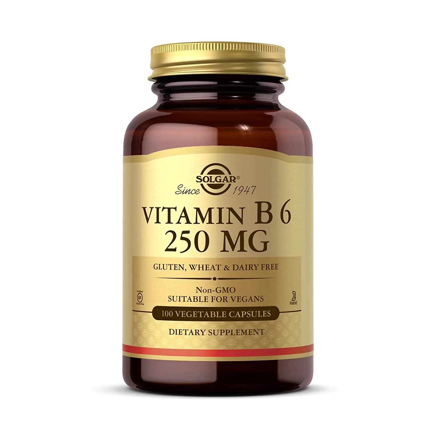 Solgar Vitamin B6 250 mg, 100 Vegetable Capsules - Supports Energy Metabolism, Heart Health & Healthy Nervous System - Non-GMO, Vegan, Gluten Free, Dairy Free, Kosher - 100 Servings سولجر فيتامين6ب 250 مجم للكبسولة ، لصحة القلب والجهاز العصبى و زيادة إنتاج الطاقة ، 100 كبسولة نباتية