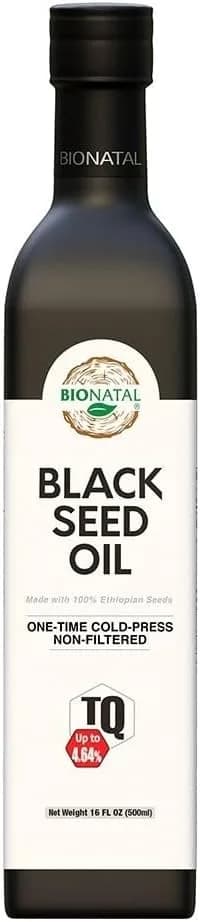 BioNatal Ethiopian Black Seed Oil – Cold Pressed Nigella Sativa Producing Black Cumin Seed Oil, Unrefined & Non-Filtered, High TQ Up to 4.64% – Supports Immune System, Digestion & Joints 16oz Glass