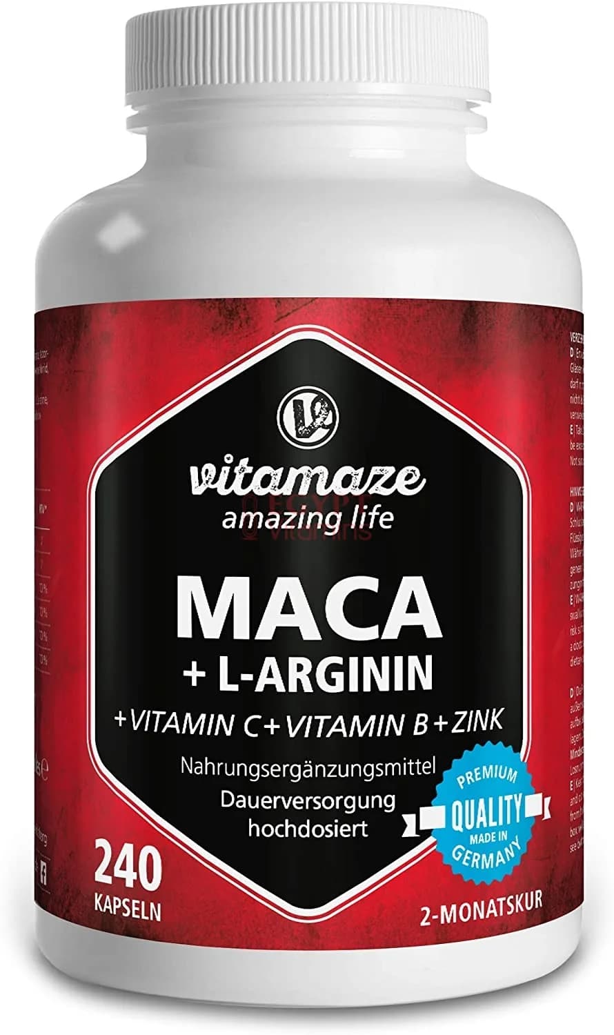 Vitamaze Maca + L-Arginine 1800 mg + Zinc, 4000 mg, 240 Capsules by Vitamaze