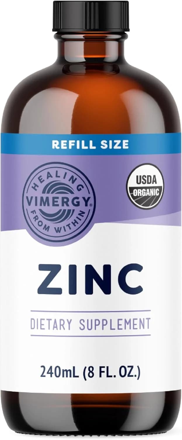 VIMERGY Organic Zinc Supplements For Women & Men (7.5mg Liquid Zinc Per Serving) Fast-Absorbing Immune Support, Promotes Healthy Bones & Skin, USDA Certified Organic, Vegan, Up to 120 Servings (240mL)
