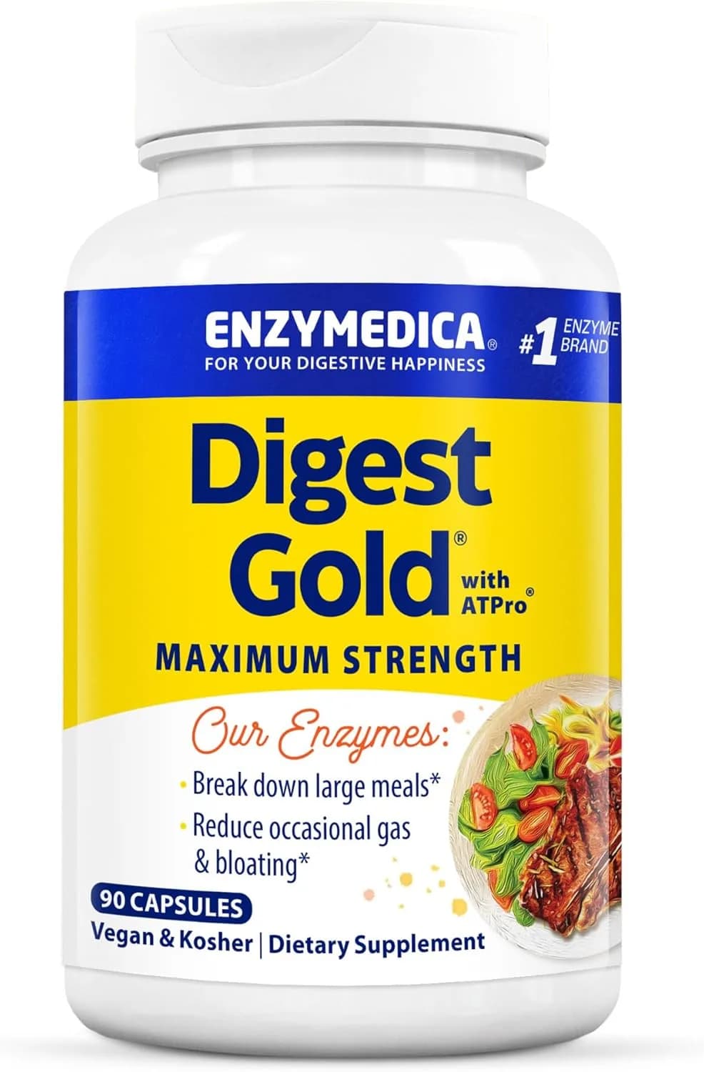 Enzymedica Digest Gold + ATPro, Maximum Strength Enzyme Formula Prevents Bloating and Gas | 90 Capsules