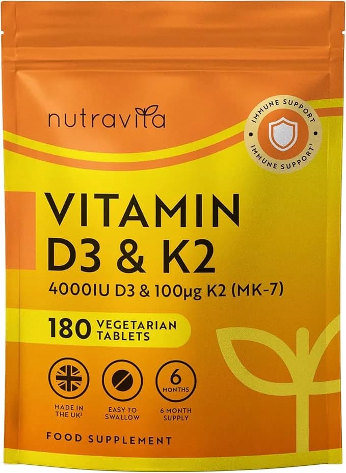 Vitamin D3 & Vitamin K2 100μg (MK7), 4000 IU, 180 Tablets by Nutravita