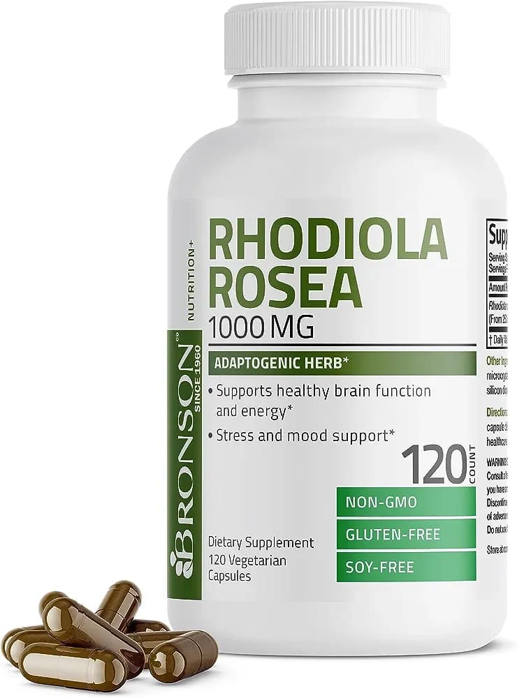 Bronson Rhodiola Rosea 1000mg Supplement - Adaptogenic Herb for Brain, Stress & Mood Support - Non-GMO, 120 Vegetarian Capsules