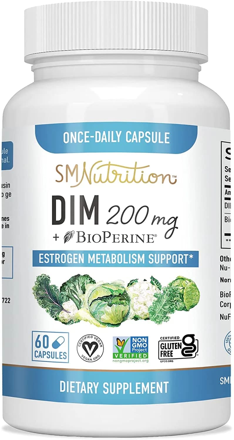 DIM Supplement 200mg - DIM Diindolylmethane Plus BioPerine 60-Day Supply of DIM for Estrogen Balance, Hormone Menopause Relief, Acne Treatment, PCOS, Bodybuilding