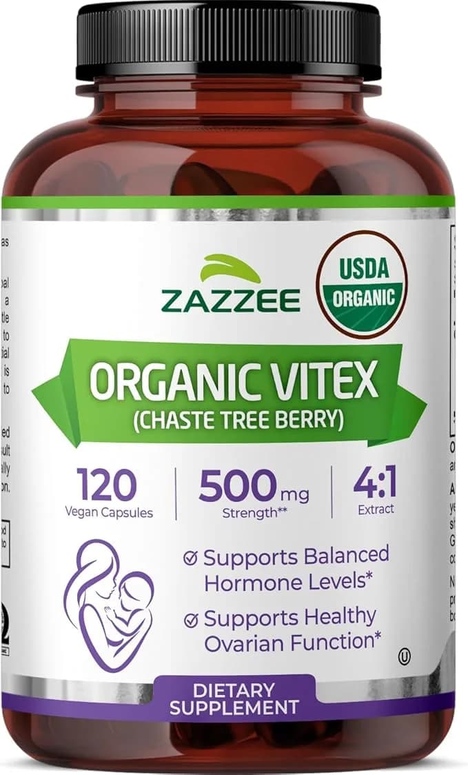 Zazzee USDA Organic Vitex Hormone Balance & Fertility, 500 mg, 120 Vegan Capsules by Zazzee