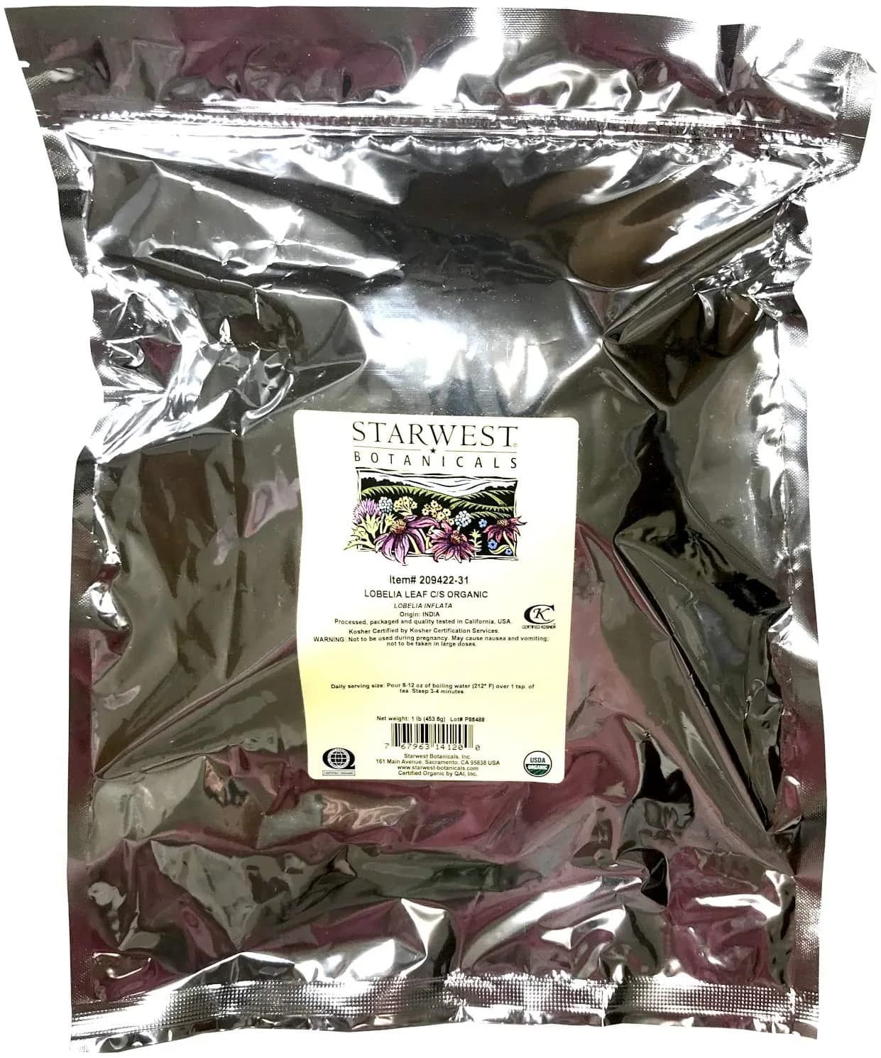 Starwest Botanicals Lobelia Leaf Organic C/S Bag, 1 lb