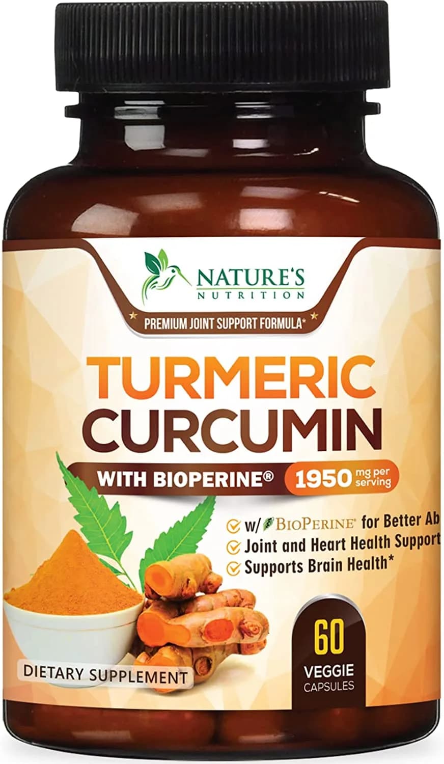 Nature's Nutrition Turmeric Curcumin with BioPerine 95% Curcuminoids 1950mg with Black Pepper - 60 Capsulesكركم بتركيز 95% مع الفلفل الأسود و البيوبيرن - 60 كبسولة
