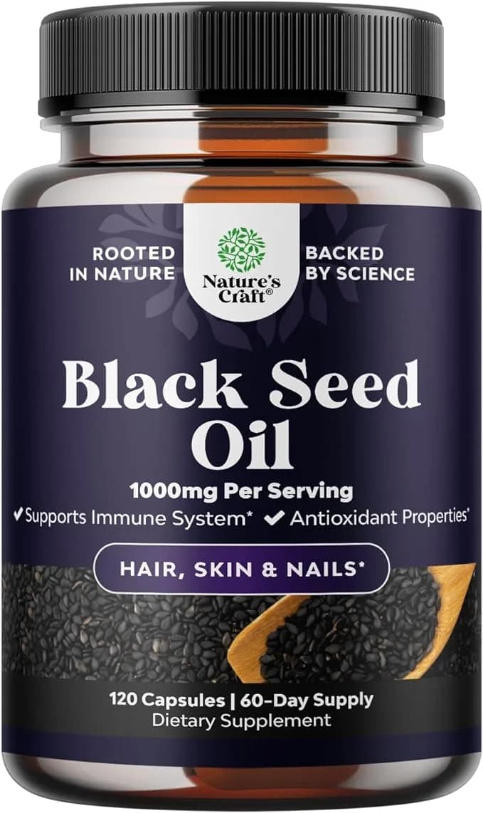 Cold Pressed Black Seed Oil Capsules - Vegan Nigella Sativa Black Cumin Seed Oil Capsules with Omega 3 6 9 Antioxidants and Thymoquinone for Hair Growth Immune Support Joint Health and Digestion