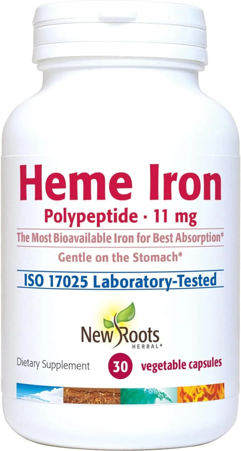 New Roots | Iron Supplement with Vitamin C and B12, Folate, Designed by Naturopathic Doctor for Best Absorption, Raise Hemoglobin & Ferritin for Women, Low-FODMAP (30 Gelatin Capsules)