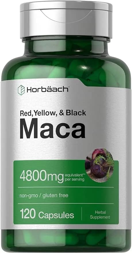 Horbäach Maca Root Capsules 120 Pills High Potency Extract for Men and Women Non-GMO and Gluten Free Formula