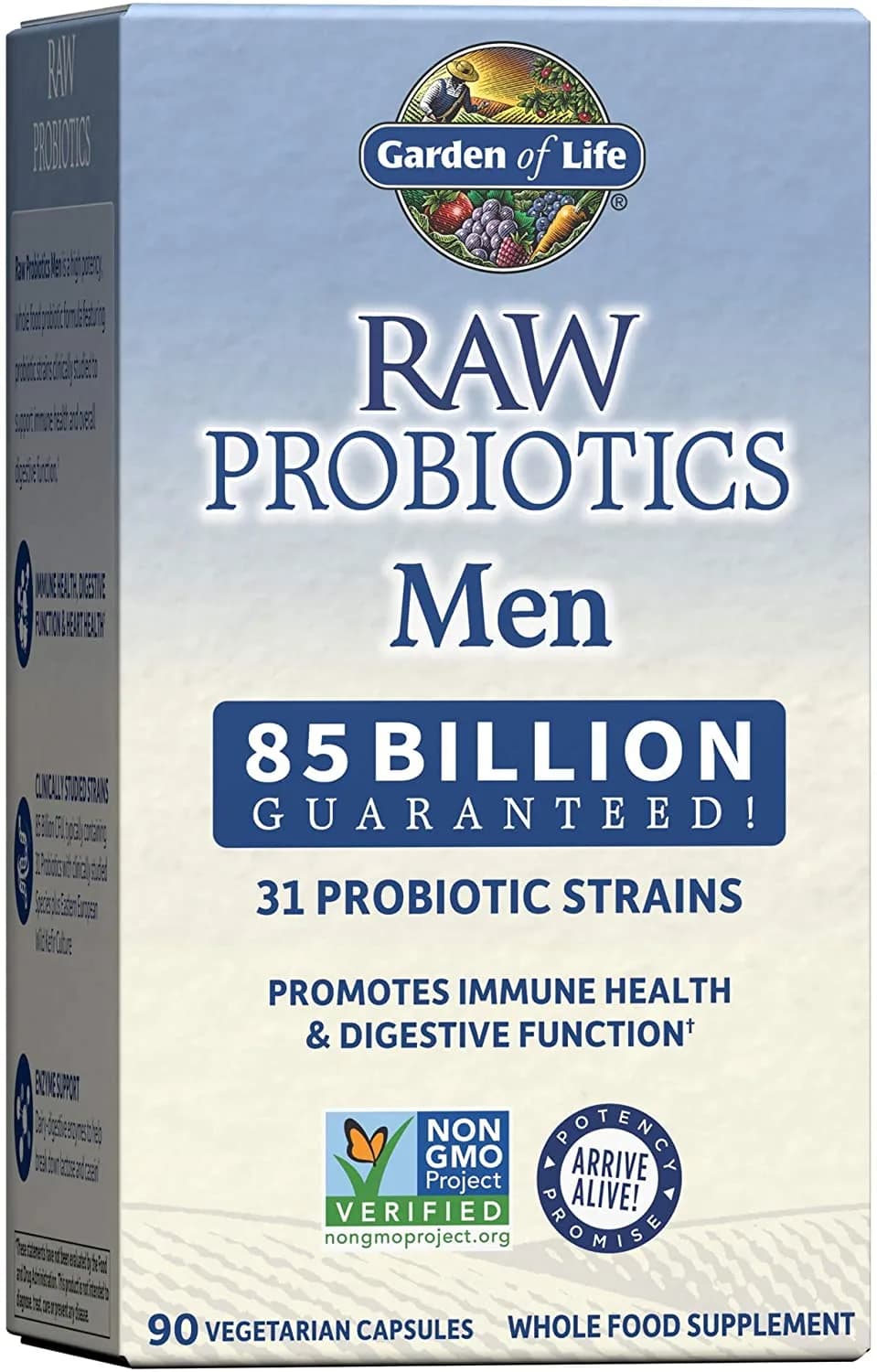 Garden of Life Raw Probiotics for Men - Acidophilus and Bifidobacteria Probiotic-Created Vitamins, Minerals, Enzymes and Prebiotics - Gluten and Soy-Free, Non-GMO - 90 Vegetarian Capsules جاردن أوف لايف بروبيوتيك الخام للرجال 85 وحدة دولية ، 90 كبسولة نباتية