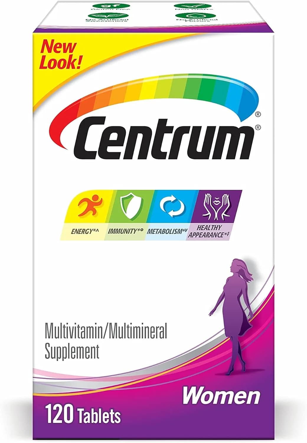 Centrum Multivitamin for Women, Multivitamin/Multimineral Supplement with Iron, Vitamin D3, B Vitamins and Antioxidant Vitamins C and E, Gluten Free, Non-GMO Ingredients - 120 Count