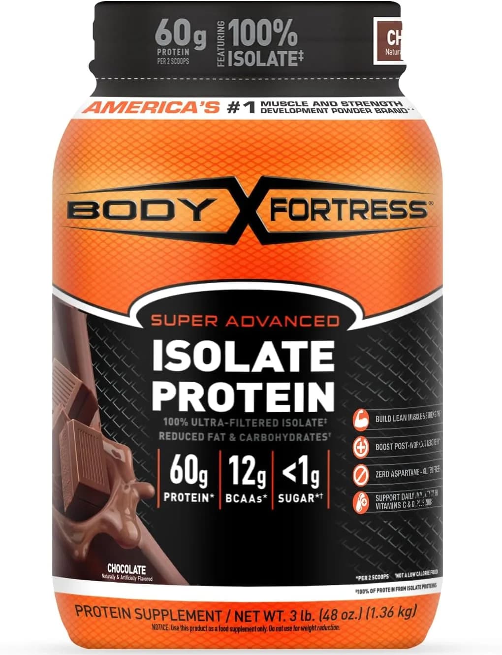 Body Fortress Super Advanced Whey Protein Isolate | Chocolate | 1.36 kg