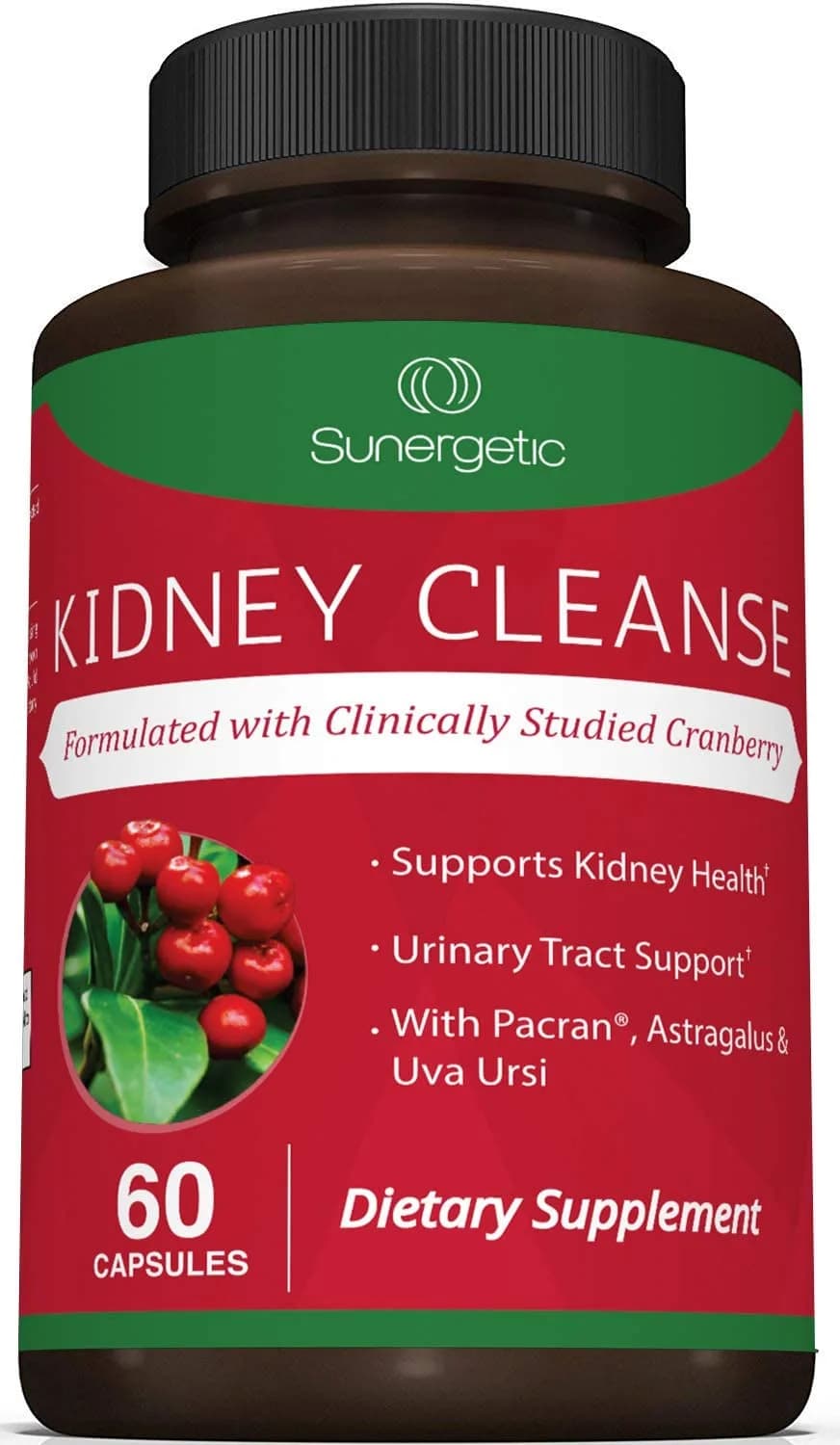 Sunergetic Premium Kidney Cleanse Supplement – Powerful Kidney Support Formula with Cranberry Extract Helps Support Healthy Kidneys & Urinary Tract Support– 60 Capsules