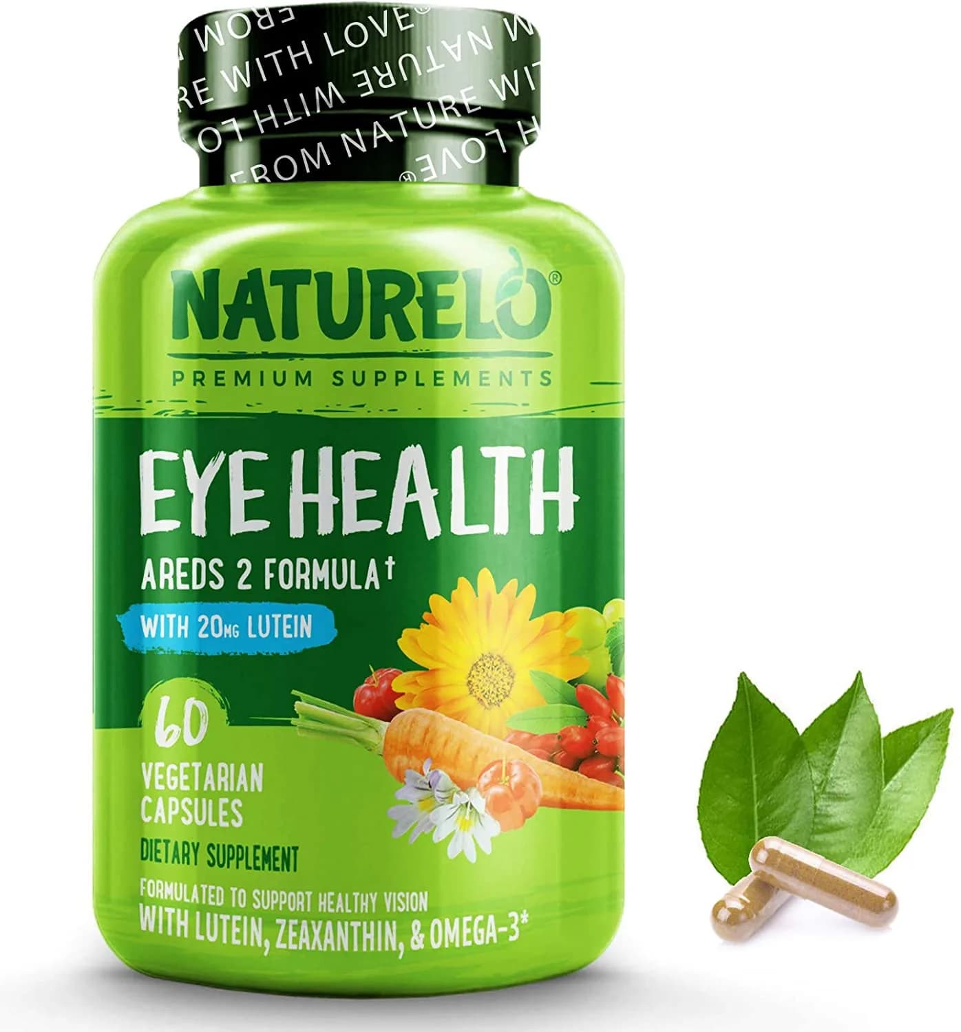 NATURELO Eye Vitamins - AREDS 2 Formula with Lutein, Zeaxanthin, Natural Vitamin C, Zinc - Supplement for Dry Eyes, Eye Health - 60 Capsules