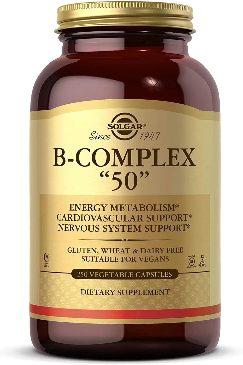 Solgar B-Complex “50”, 250 Vegetable Capsules - Energy Metabolism, Cardiovascular Support, Nervous System Support - Non-GMO, Vegan, Gluten Free, Dairy Free, Kosher, Halal - 250 Servings سولجر فيتامينات ب مركب" 50" النباتى الطبيعى ، 250 كبسولة نباتية _ لزيادة إنتاج الطاقة من التمثيل الغذائى ، لدعم القلب والأوعية الدموية لصحة الجهاز العصبى