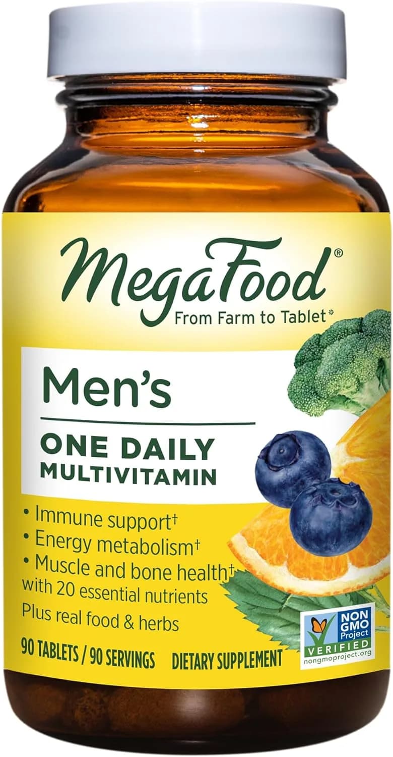 MegaFood, Men's One Daily, Daily Multivitamin and Mineral Dietary Supplement with Vitamins B, D and Zinc, Non-GMO, Vegetarian, 90 Tablets ميجا فود فيتامينات ومعادن من غذاء حقيقى للرجال ، 90 قرص ، 90 جرعة