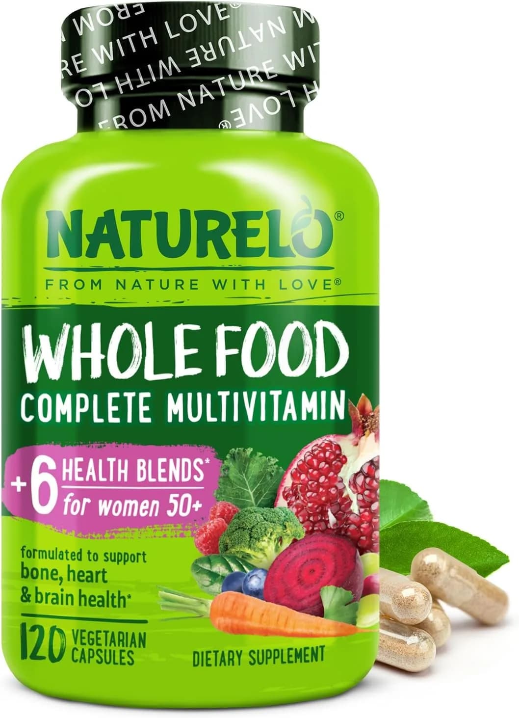 NATURELO Whole Food Multivitamin for Women 50+, 120 Vegan Capsules by NATURELO
