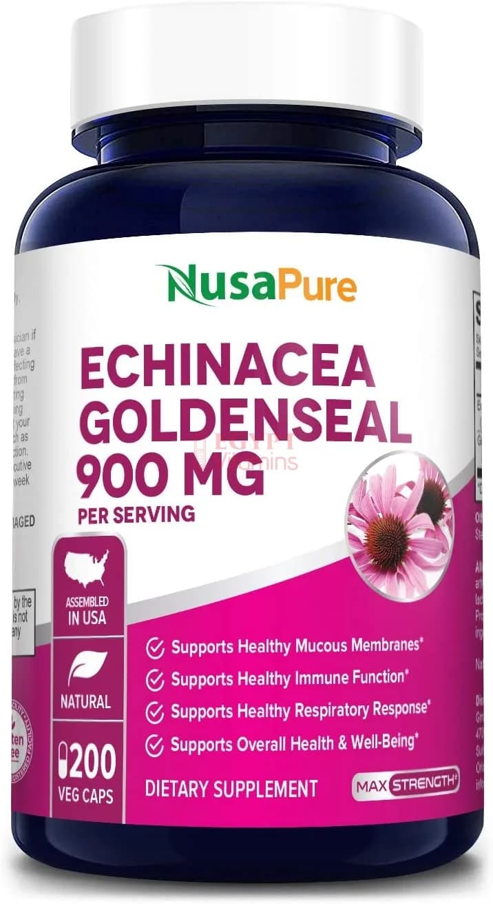 Echinacea Goldenseal Supports Healthy Immune Function, 900 mg, 200 Capsules by Nusapure