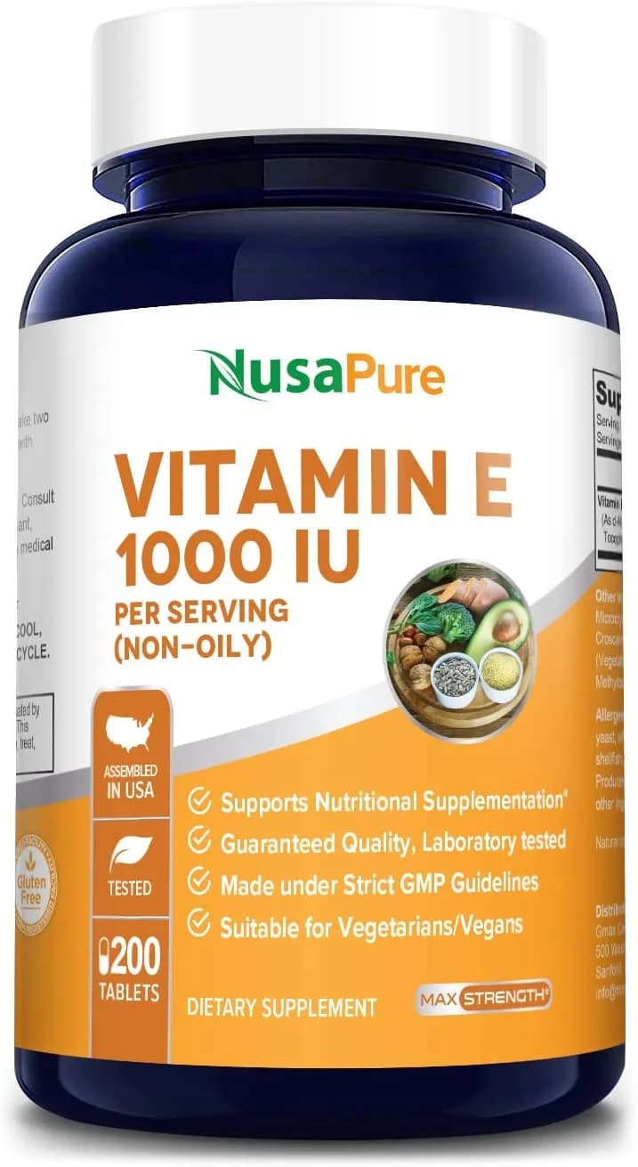 Vitamin E (Non-GMO & Gluten-Free) Mixed Tocopherols, 1000 IU, 200 Tablets by Nusapure