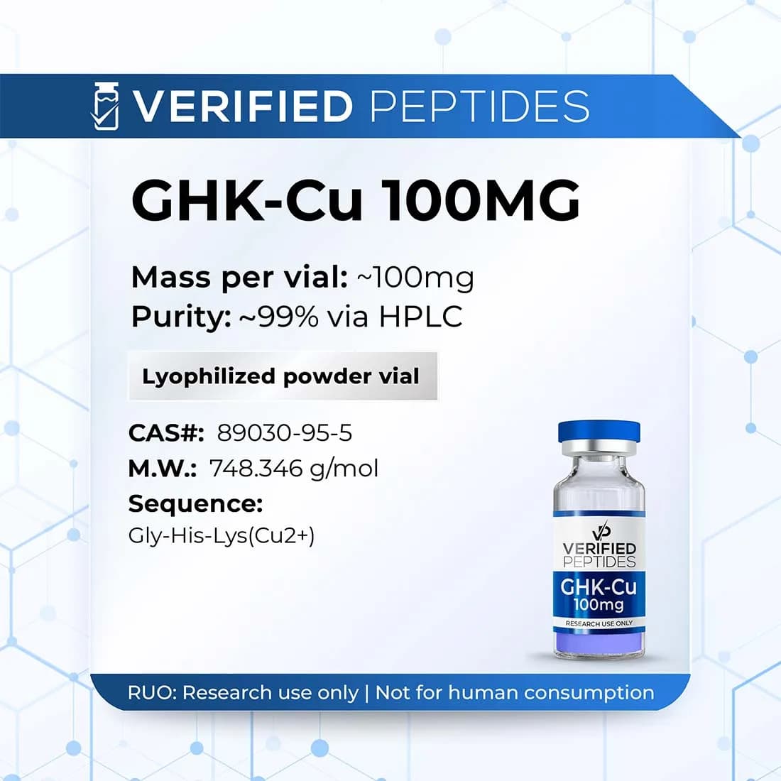 Verified peptides GHK-Cu Copper Peptide High-Purity, 100 mg by Verified peptides