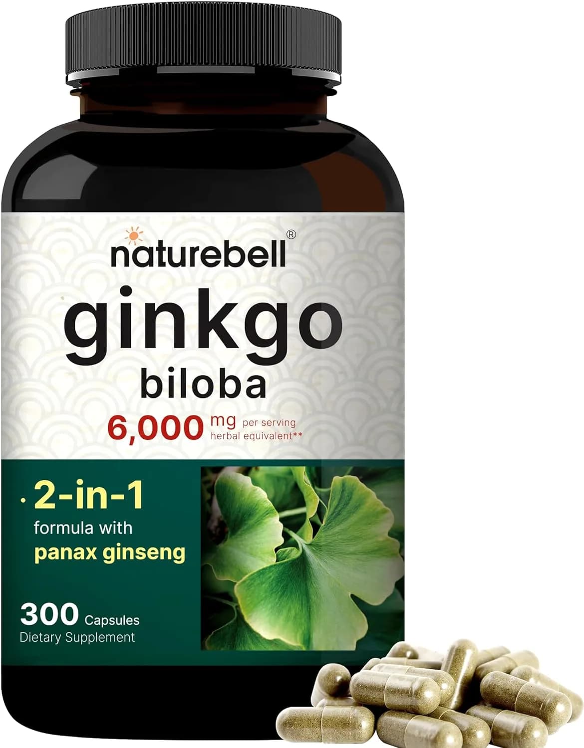 Ginkgo Biloba, 6000 mg, 300 Capsules by naturebell