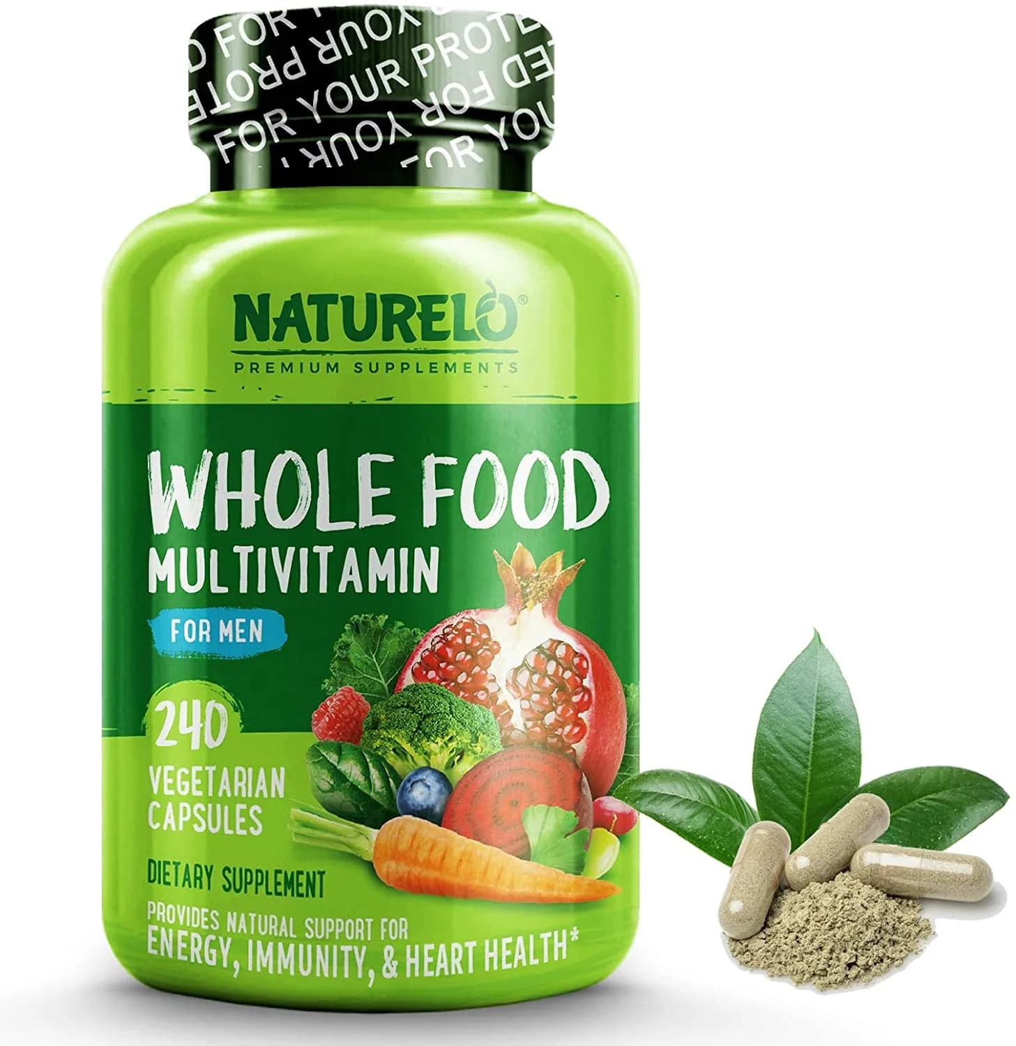 NATURELO Whole Food Multivitamin for Men - Vitamins, Minerals, Antioxidants, Organic Extracts - Vegetarian - for Energy, Brain, Heart, Eye Health - 240 Vegan Capsules ناتشريلو طعام كامل فيتامينات ومعادن متعددة نباتية وعضوية للرجال ، لصحة القلب والمخ والعين وإنتاج الطاقة ، 240 كبسولة نباتية