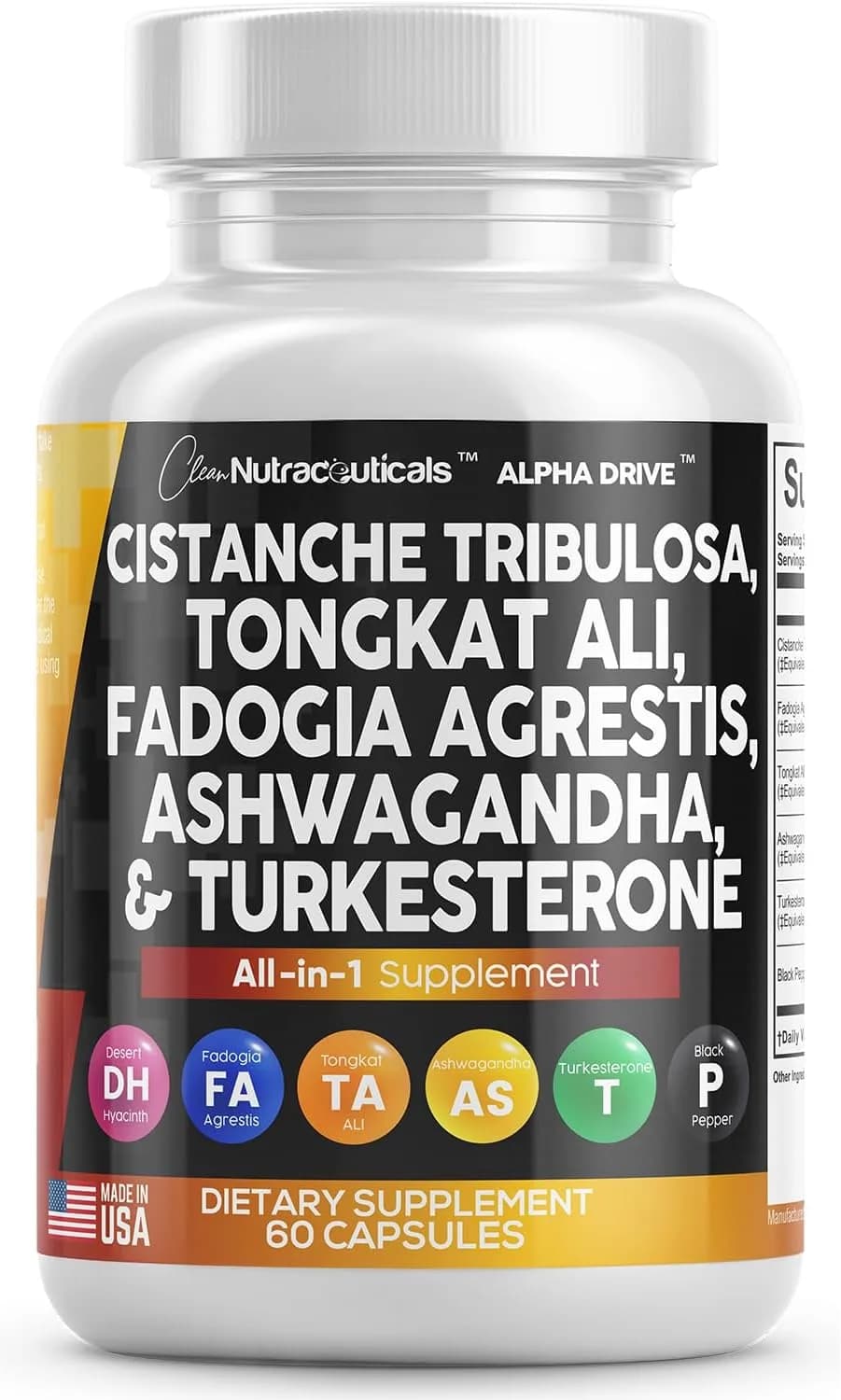 Clean Nutra Cistanche Tribulosa 6000mg Fadogia Agrestis 600mg Tongkat Ali 400mg Turkesterone Pills 2000mg Ashwagandha Extract 3000mg Capsules Supplement for Men - 60 Capsules