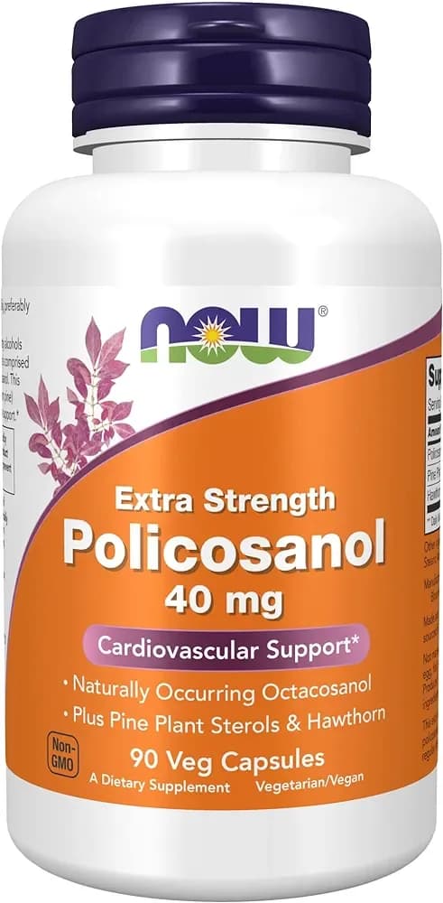 NOW Supplements, Policosanol 40mg with Pine Plant Sterols and Hawthorn, Extra Strength, 90 Veg Capsules