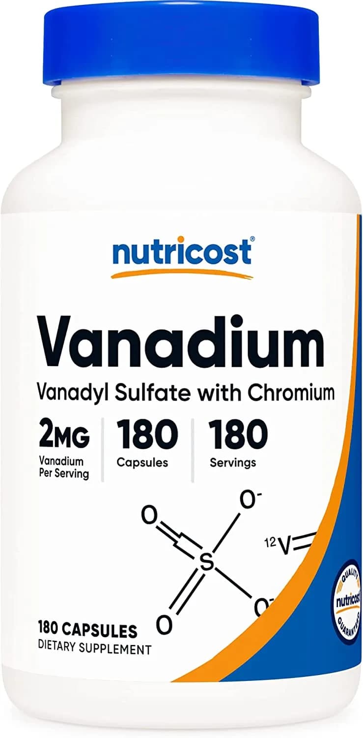 Vanadium + Chromium Gluten Free Non-GMO Vanadium, 2 mg, 180 Veg Capsules by NutriCost
