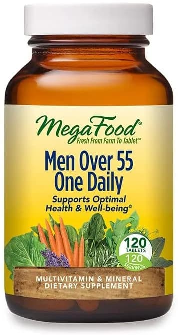 MegaFood, Men Over 55 One Daily, Supports Optimal Health and Wellbeing, Multivitamin and Mineral Dietary Supplement, Vegetarian, 120 Tablets ميجا فود وان ديلى فيتامينات و معادن متعددة للرجال فوق ال 55 عام 120 حباية
