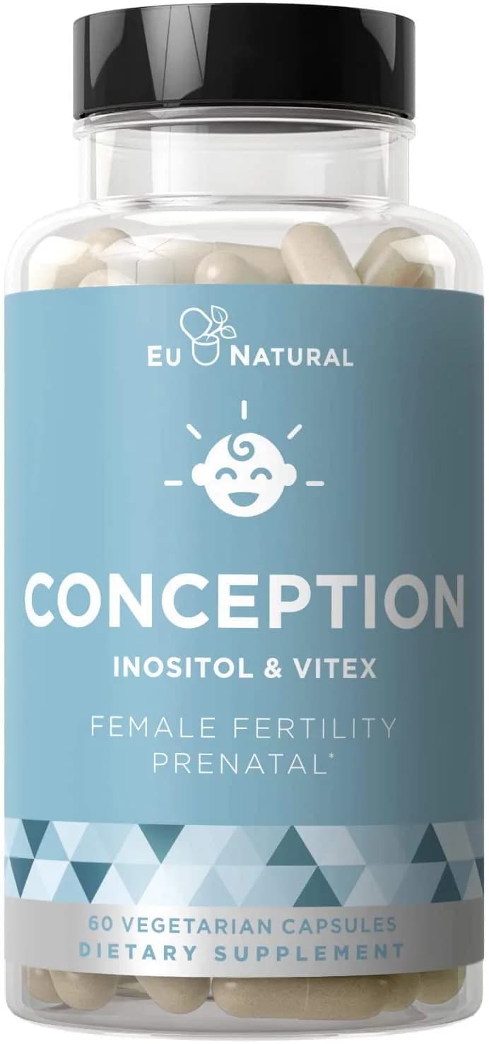 Eu Natural Conception Fertility Prenatal Vitamins – Regulate Your Cycle, Balance Hormones, Aid Ovulation – Myo-Inositol, Vitex, Folate Folic Acid Pills – 60 Vegetarian Soft Capsules فيتامينات لزيادة الخصوبة الطبيعى ، وتعزيز الحمل الصحى ، وحفظ التوازن الهرمونى ، 60 كبسولة نباتية