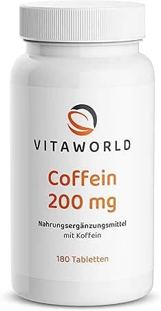Vita World Caffeine Tablets 180 Vegan Tablets Focus, 200 mg