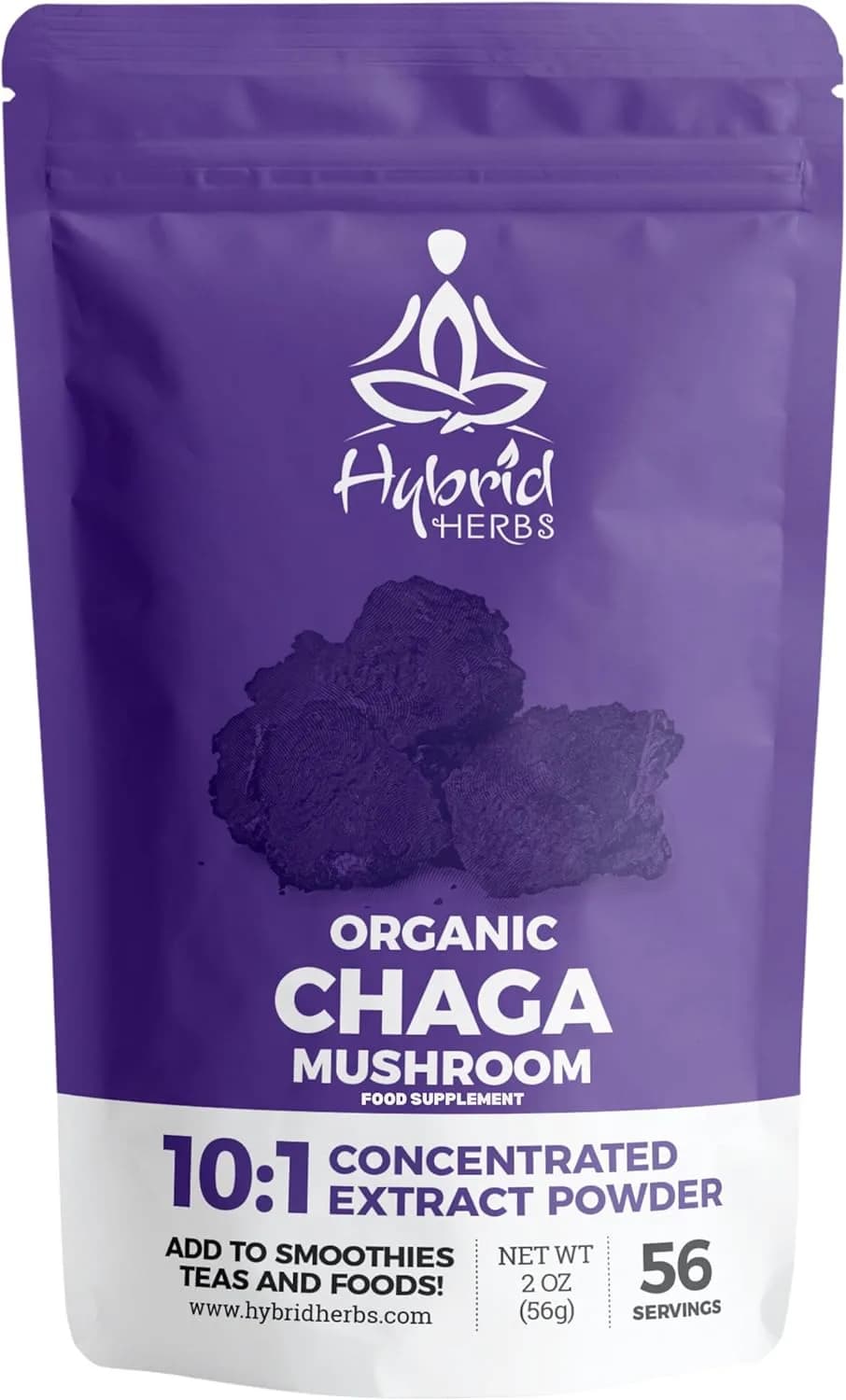 HYBRID HERBS, Organic Wild Chaga Mushroom Powder 56 Serving (56g)