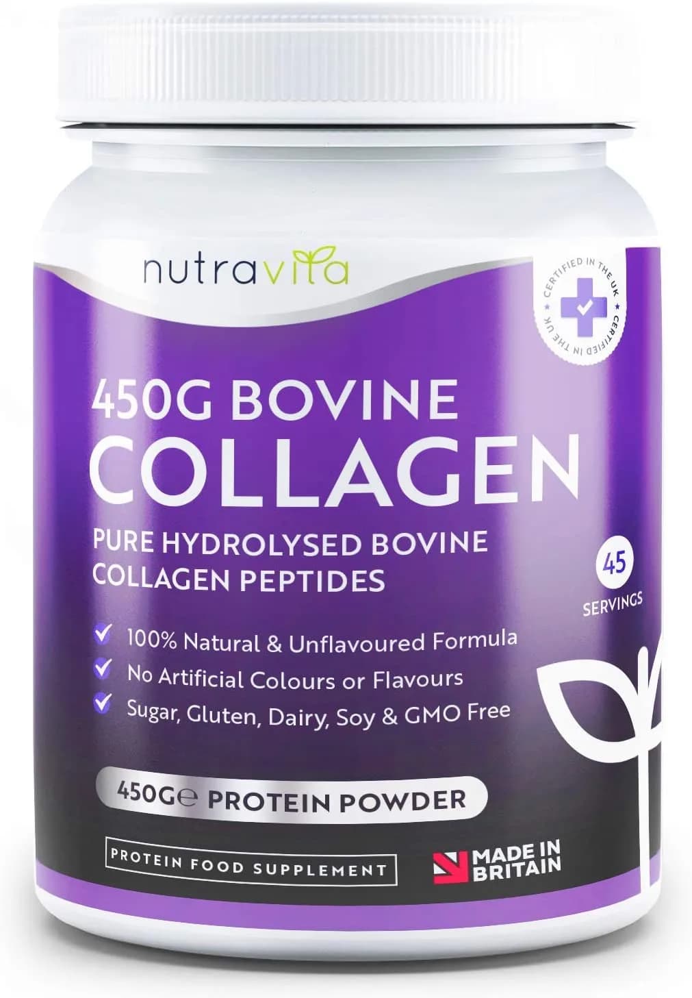 Nutravita Collagen Peptides Protein Powder - 450g of Superior Grass-Fed Bovine Protein Powder - 100% Natural Collagen نيوترافيتا ، كولاجين بقرى ، 450 جرام من مسحوق البروتين البقرى ، كولاجين طبيعى0