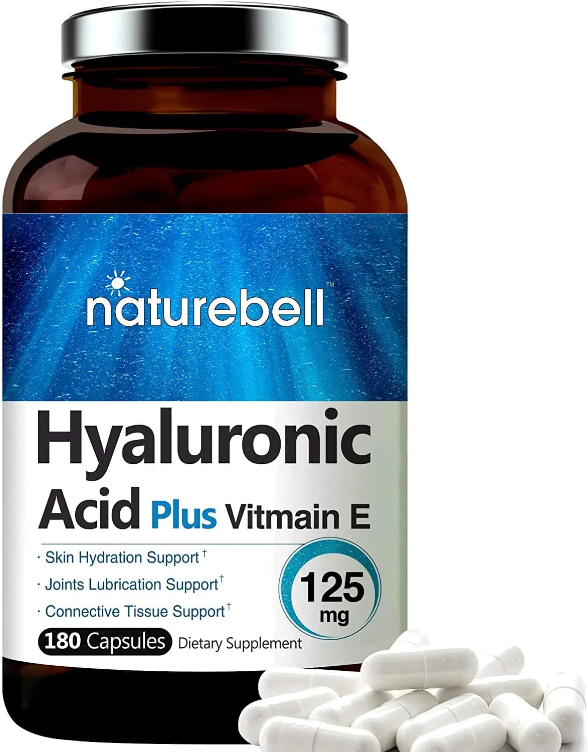 Hyaluronic Acid with Vitamin E, 125 mg, 180 Capsules by naturebell