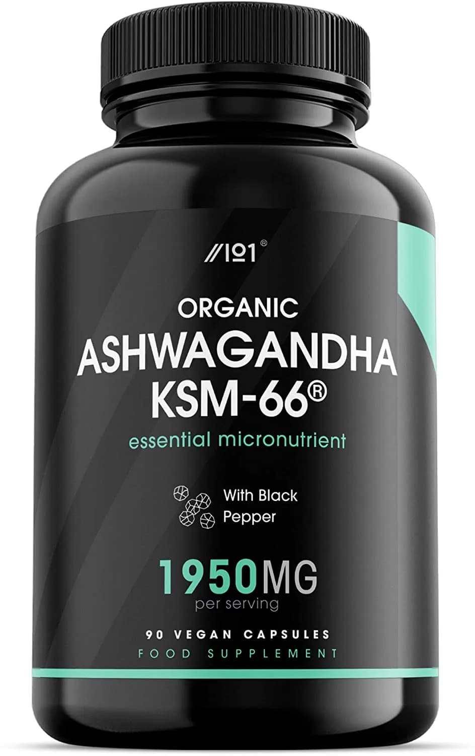 Alpha01 Organic Ashwagandha KSM-66® Capsules - Made with BioPerine® for Higher Bioavailability - Gluten Free, Non-GMO - 90 Vegan Caps الأشواجندا العضوية ل س م_66 مع الفلفل الأسود العضوى لسهولة الإمتصاص ، 90 كبسولة نباتية