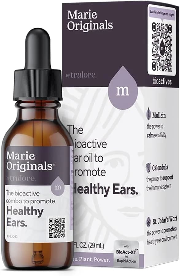 Marie Originals Natural Ear Oil Drops | Mullein Garlic Oil Ear Drops for Infections aid inion, Herbal Ear Ache Drops, 30ml