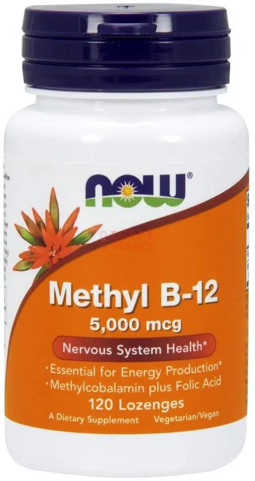 Methyl B12 (Methylcobalamin) Nervous System Health, 5000 mcg, 120 Lozenges by NOW