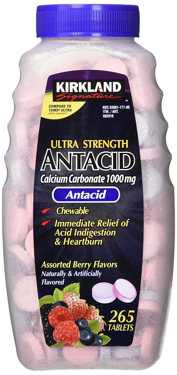 Kirkland Signature Ultra Strength Antacid Calcium Carbonate 1000 MG Assorted Berry Flavors ,265 Tablets