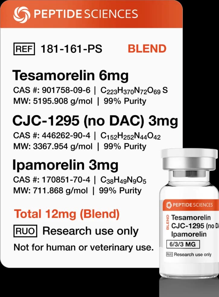 Tesamorelin, CJC-1295 (no DAC), Ipamorelin 12mg (Blend)