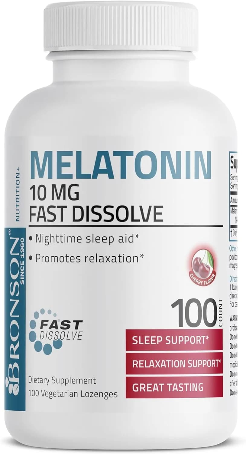 Bronson Melatonin 10mg Fast Dissolve Cherry Flavored Tablets Vegetarian Chewable Lozenges, 100 Count