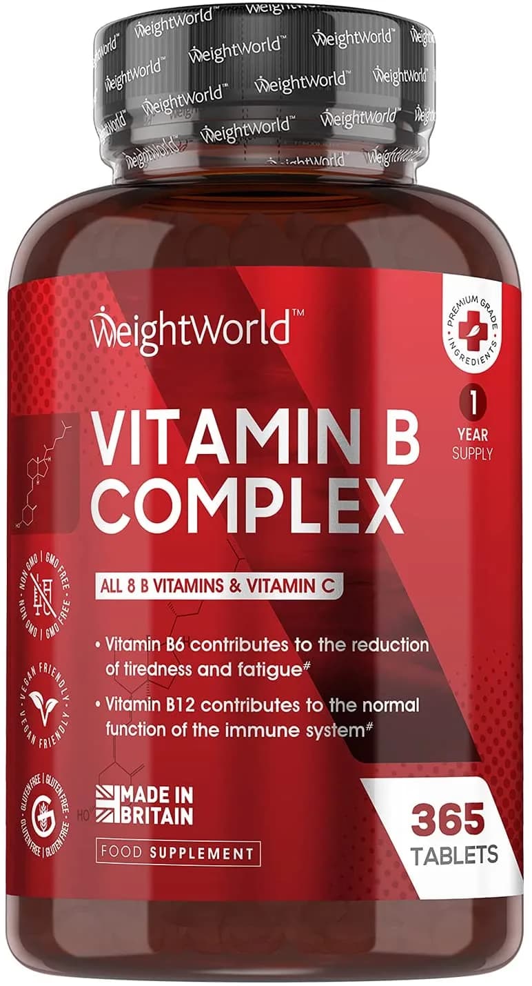 Weightworld Vitamin B Complex High Strength - 365 Vegan Multivitamin Tablets, 8 B Vitamins in 1 - Vitamin B12 , B1, B2, B3, B5, B6, Folic Acid, Biotin & Vitamin C - Gluten Free B Vitamin Complex, Made in UK